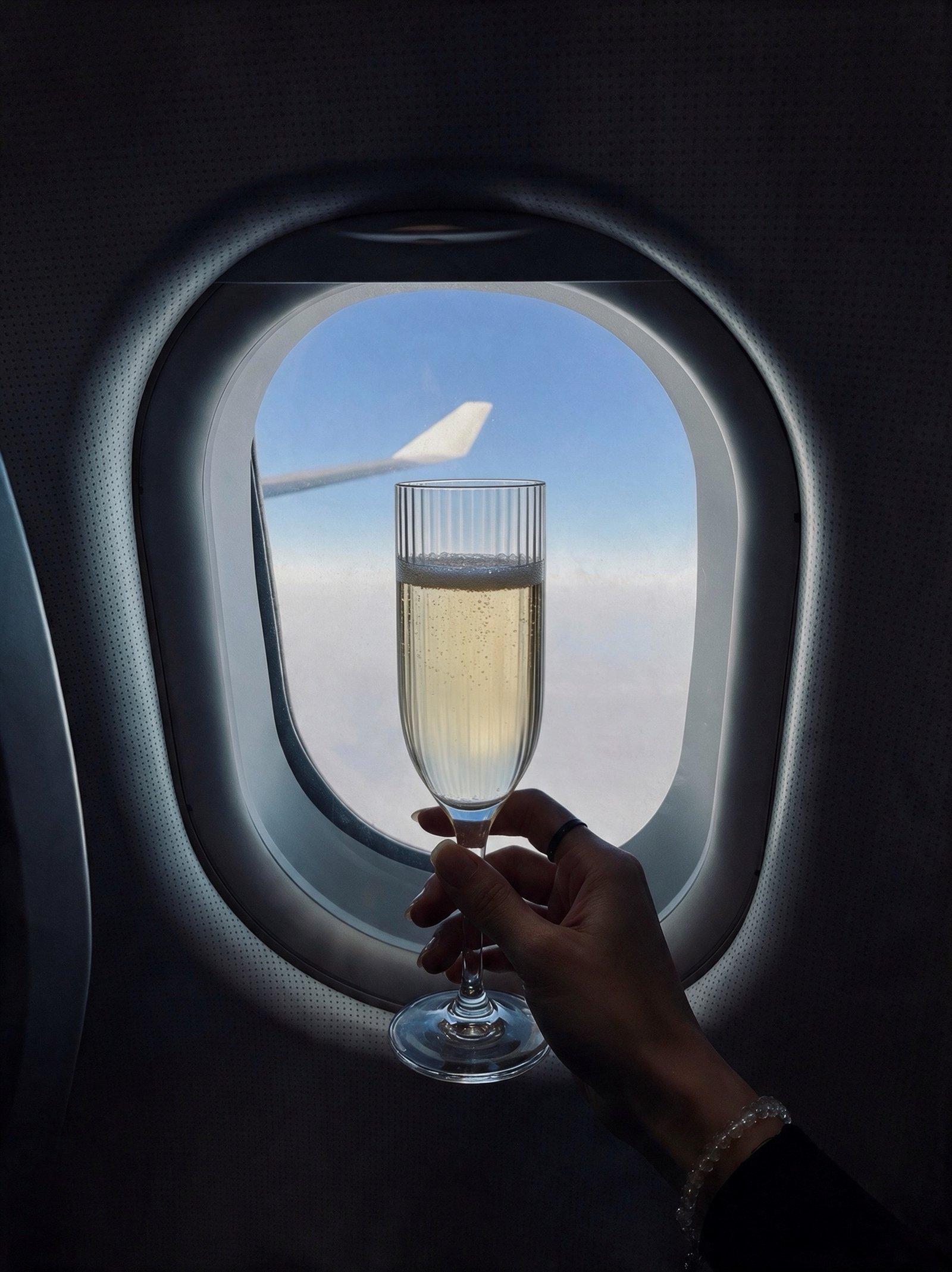 Prime glassware served in an aircraft cabin